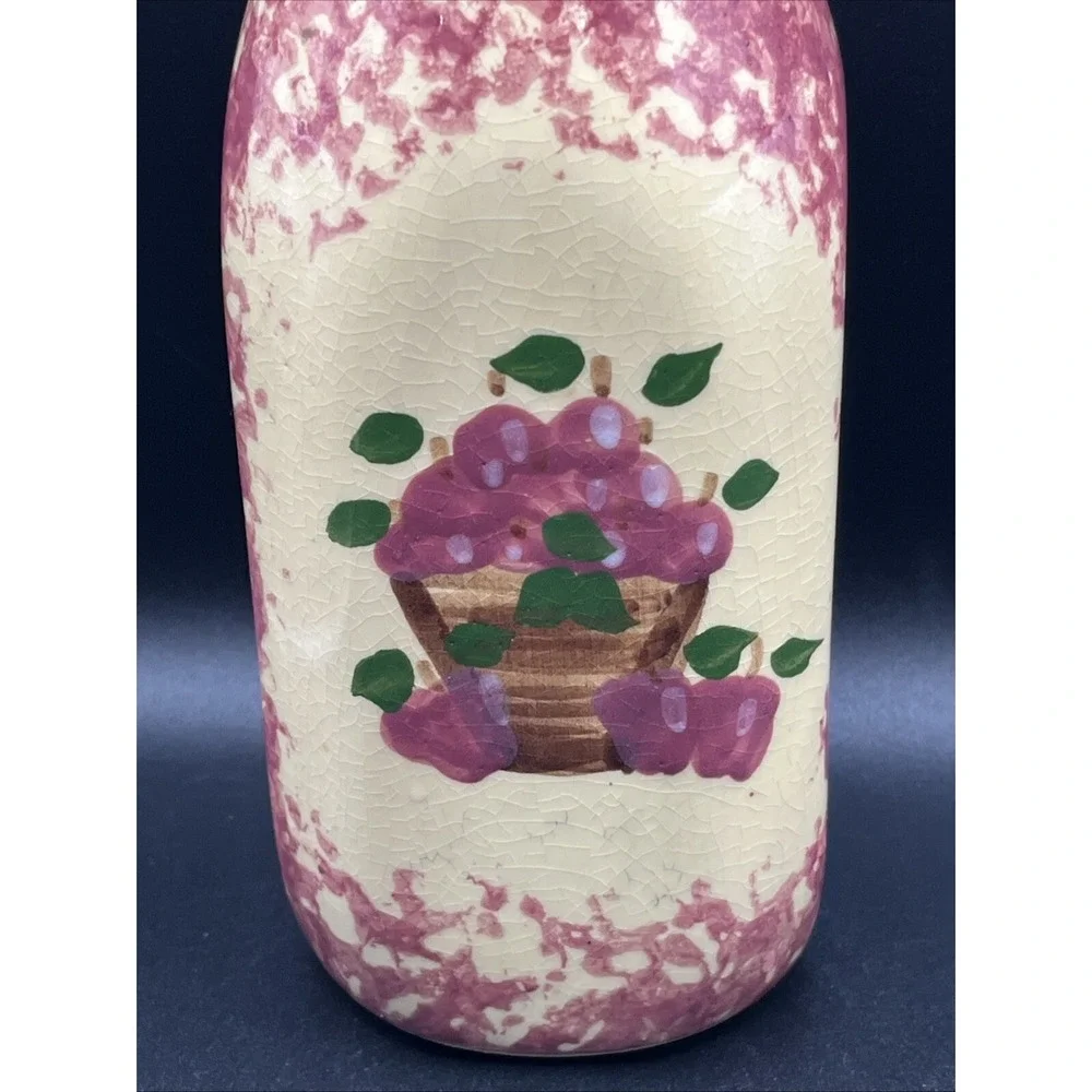 Vtg. Alpine Pottery-Roseville-Apple Design Sponge‎ Paint Milk Bottle Cottagecore